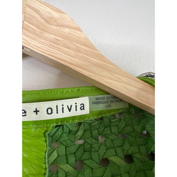 NEW Alice + Olivia Brixton Woven Lamb Leather Cropped Boxy Fit Jacket Green - Picture 5 of 8